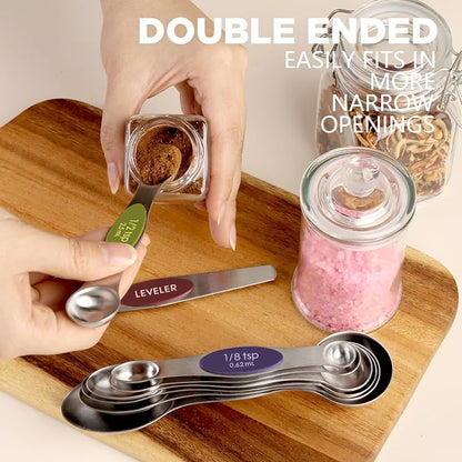 ChefAide Pack of 8 Stainless Steel Magnetic Measuring Spoons Set, Dual Sided - Image 3
