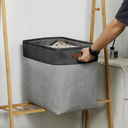 DULLEMELO Grey Storage Baskets for Organizing 3 Pack Fabric Shelf Baskets for - Image 5