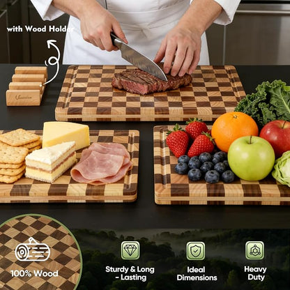 3 Pack Checkered Wood Cutting Board Set Cutting Boards - Image 3