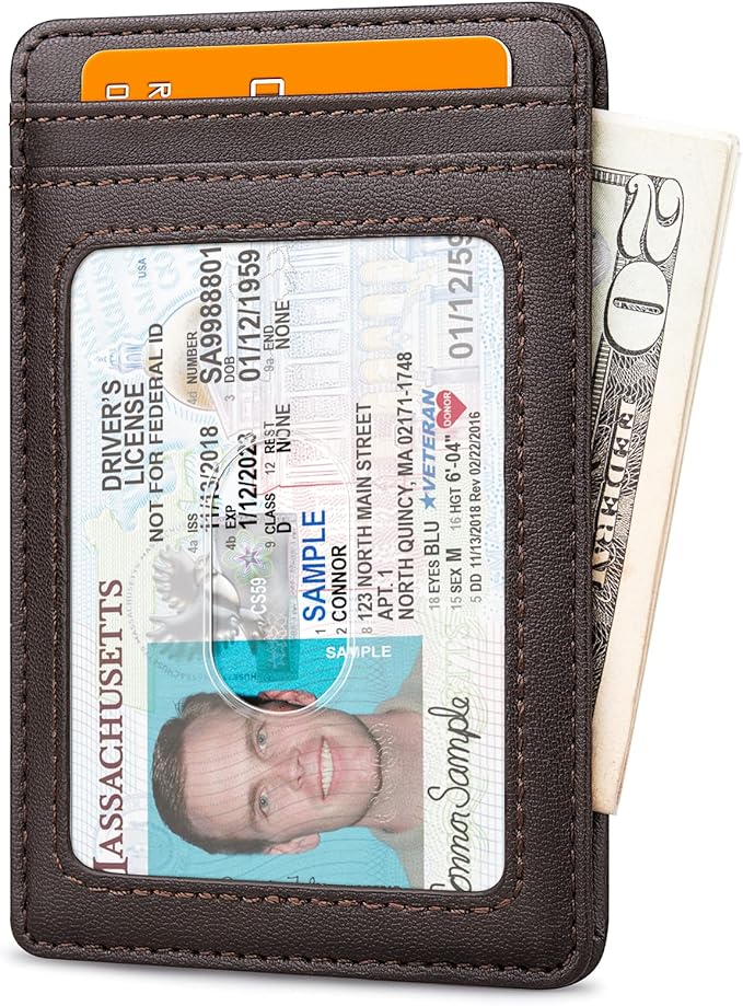 Buffway Mens Slim Wallet, Minimalist Thin Front Pocket Leather Credit Card Holder with RFID Blocking for Work Travel