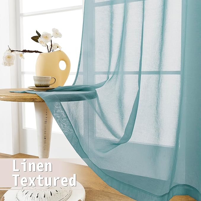 Tollpiz Sheer Door Curtains Closet Linen Textured Curtain Sheers Doorway Light Filtering Voile Patio Door Rod Pocket Curtains French Door, 54 x 80 inches Long, Dusty Blue, Set of 1 Panel