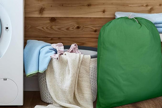 Urban Villa Laundry Bag Canvas|Dirty Clothes Travel Laundry Bag|Machine Washable|Reusable College Hostel Hamper Liner Bag for Garments Delicates Drawstring Closure 1 Pack Green Color|Size 28X36 Inches