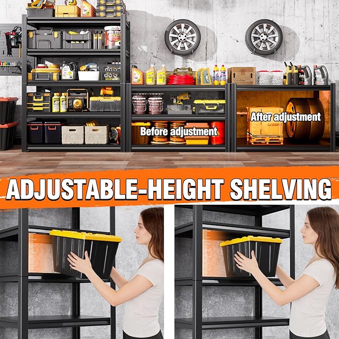 71" Hx35 Wx16 DMetal Garage Shelving-2500LBS 5 Tier Storage Shelves, Adjustable - Image 6