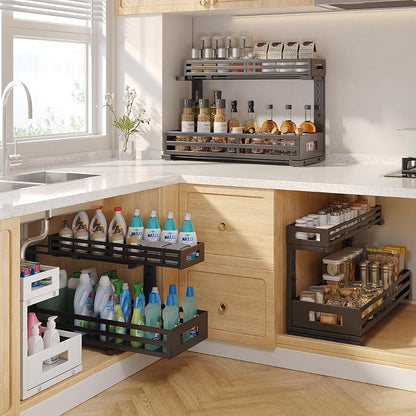 2-Pack 20.47"Deep Under Sink Organizer And Storage, 2-Tier L-Shaped Pull Out - Image 5