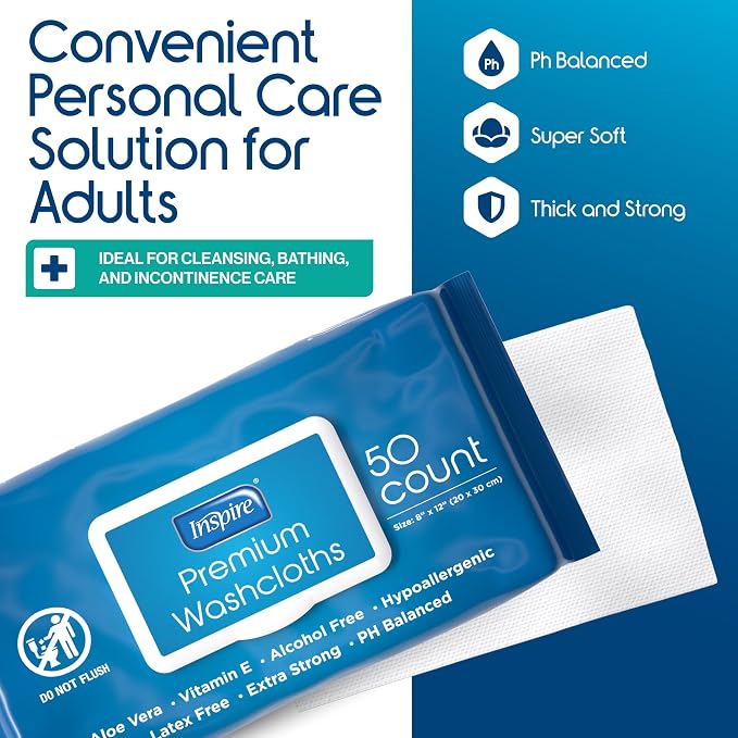 Inspire Adult Wet Wipes, Wash Cloths | Adult Wipes - Image 2