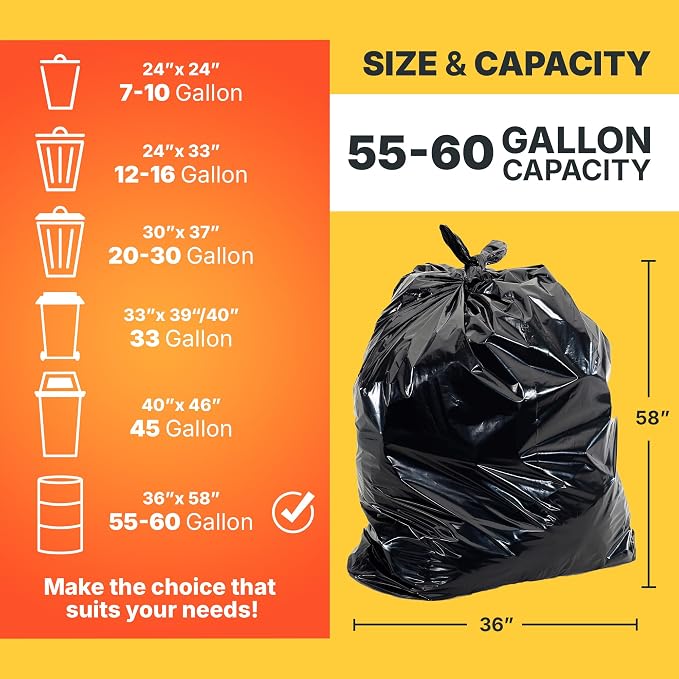 55-60 Gallon Trash Bags, 30 Micron Heavy Duty Pure LDPE Garbage Can Liners - Image 2