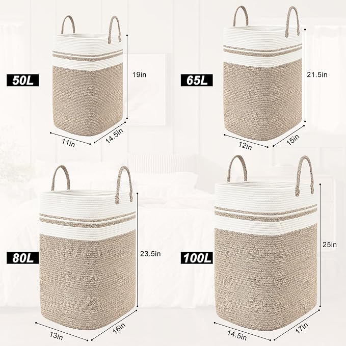 Woven Laundry Basket for Clothes, 80 L Large Rectangle Laundry Hampers - Image 8