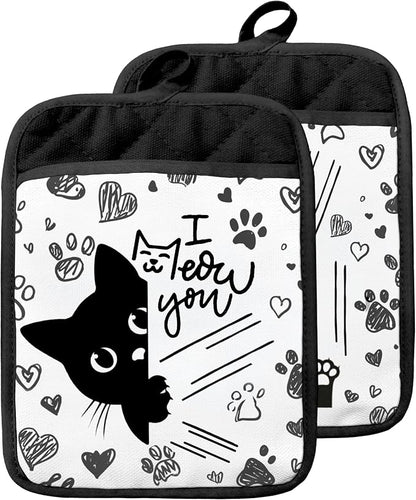 Funny Black Cat Pot Holders by Unknown