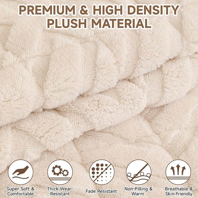 OTOB Pet Couch Covers for 3 Cushion Couch Sofa, Washable & Non Slip Fuzzy Plush Sofa Cushion Covers, All Seasons Geometric Jacquard Modern Soft Dog Bed Mat Slipcovers Protector (White, 27.6"x70.9")