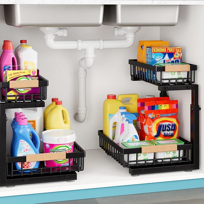 1 Packs 2 Tier Under Sink Organizers, Sliding Pull Out Cabinet Organizer by Unknown