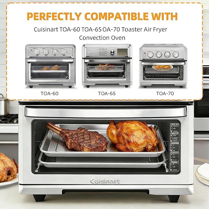 Baking Pan Stainless Steel Set of 2, 12.4"x11" Air Fryer Pan Replacement Tray - Image 3