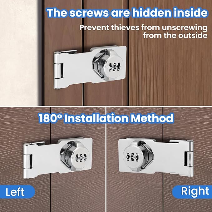 Keyless Cabinet Lock with Combination Code - 3-Digit Password Hasp Latch Lock for Drawers, Bifold Closet Door and Double Sided Door (Silver, 4.5 Inch, 2 Pack)