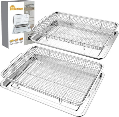 Air Fryer Basket for Oven 12.8"x9.6", 2 Pack Large Air Fryer Basket and Tray by DONGULI