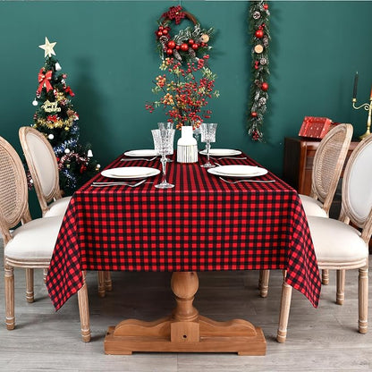 Red Waterproof Plaid Christmas Tablecloth Fabric - Image 4