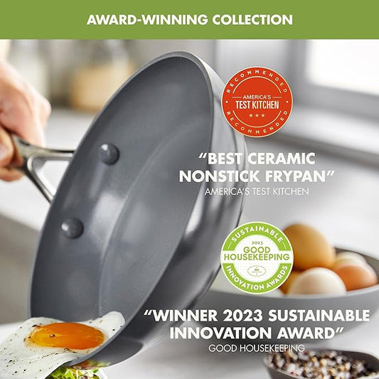 GreenPan Valencia Pro Ceramic Nonstick 8" 9.5" & 11" Fry Pan Skillet Set - Image 2