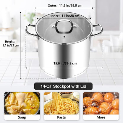 Homikit Large Stock Pot 14 Quart, Stainless Steel Chicken Soup Pot - Image 2