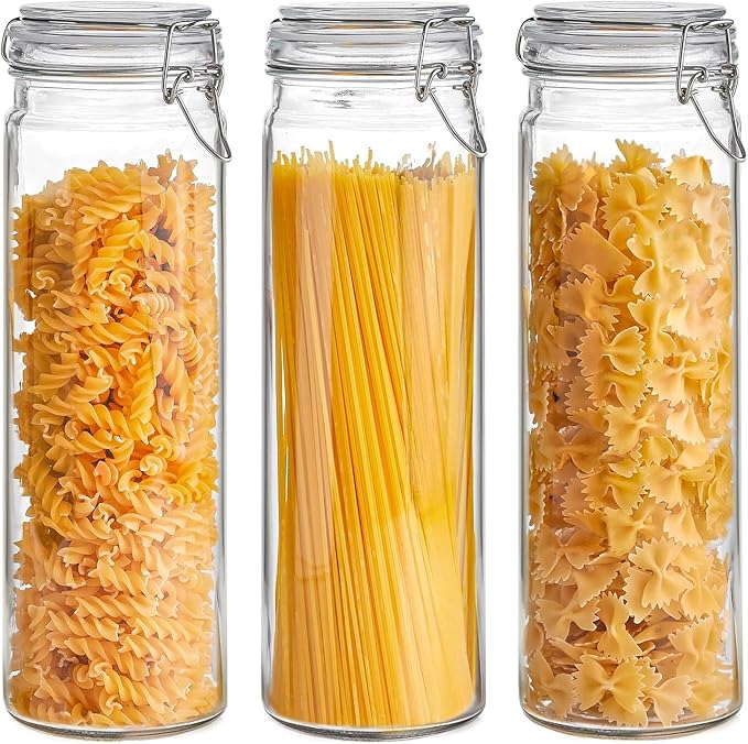 ComSaf 3-Pack 68oz 13-Inch Tall Glass Pasta Containers by ComSaf