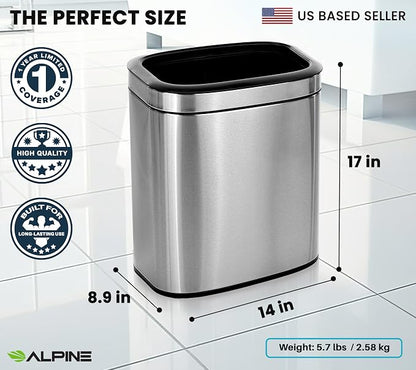 Alpine Stainless Steel Open Top Trash Can 5 Gallon - 20L Garbage Can - Image 4