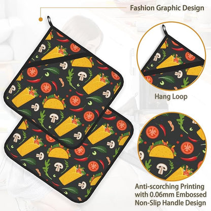 Cartoon Burrito Taco Hot Pepper Pot Holder Set of 2, Heat Resistant Potholders - Image 4