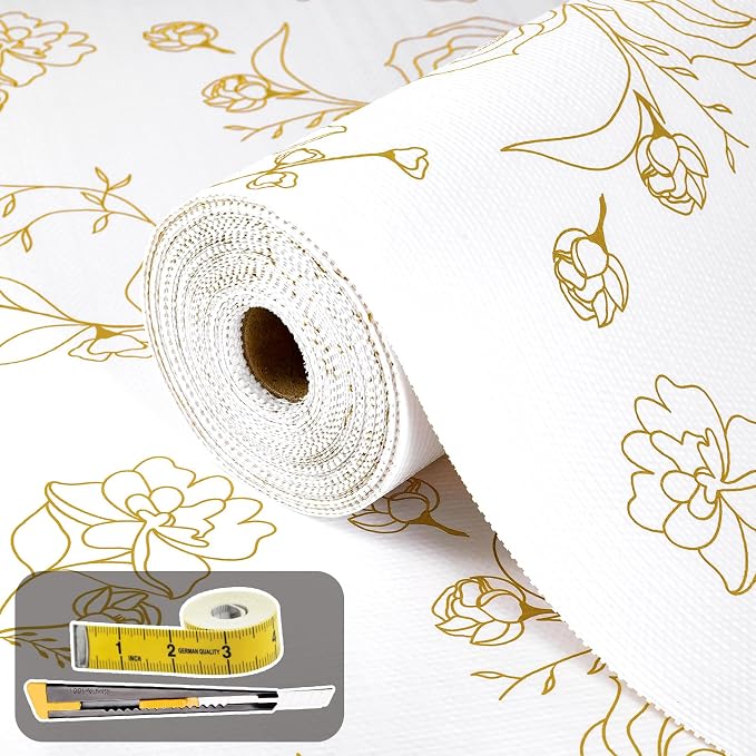 Shelf Liners for Kitchen Cabinets 12in x 30FT Non Adhesive Drawer Liner Gold by Oneoftheworld