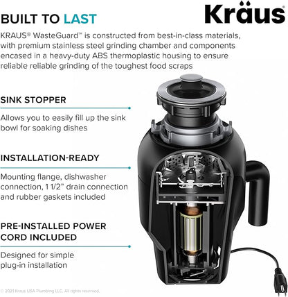 KRAUS Standart PRO™ 23-inch 16 Gauge Undermount Single Bowl Stainless Steel Kitchen Sink with WasteGuard™ Continuous Feed Garbage Disposal, KHU101-23-100-75MB
