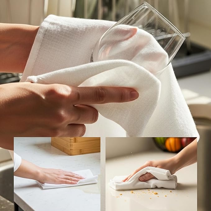 Dish Cloths Cotton| Kitchen Wash Cloth| Shop Towels Absorbent and Lint Free Flour Sack| Dishcloths for Kitchen Washing Dishes|Thick Absorbent Quick Dry Dish Rags | 50 Pack 13"x13" White
