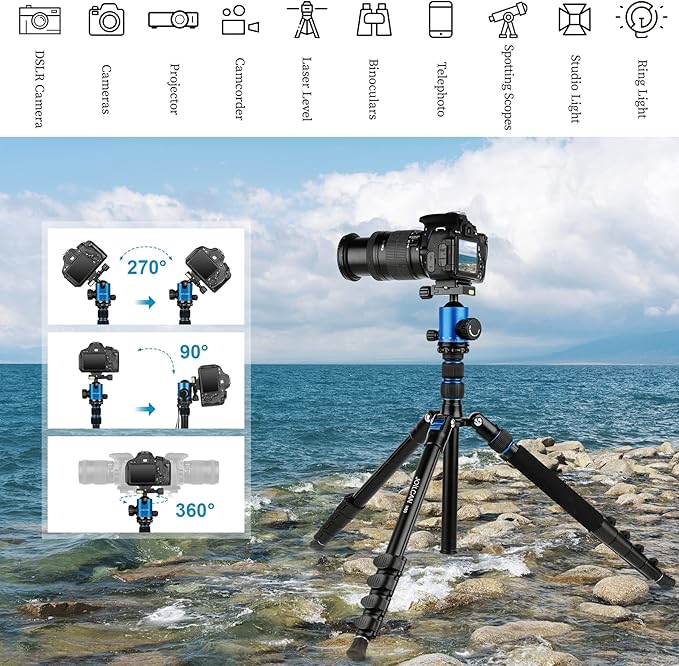 JOILCAN Tripod for Camera, 81" Aluminum Camera Tripod, 83" DSLR Tripods & Monopods, Heavy Duty Travel Tripod for Binoculars Spotting Scope Telescope, Max Load 35lb