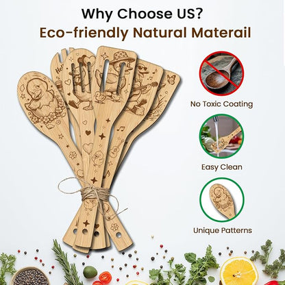 CUTHOLLOW 6PCS Funny Duck Wooden Kitchen Cooking Utensil Set, 11.9in Non Toxic - Image 3