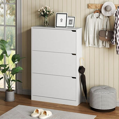 Shoe Cabinet with 3 Flip Drawers, Hidden Wood Shoe Cabinet, Freestanding Shoe - Image 3