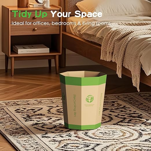 6-Pack Cardboard Trash Can – Foldable, Recyclable, Plastic-Free & Reusable Small Waste Paper Basket - Garbage Bin Perfect for Office, Bedrooms, Home, Events & Outdoor Activities (2.1 Gallon)