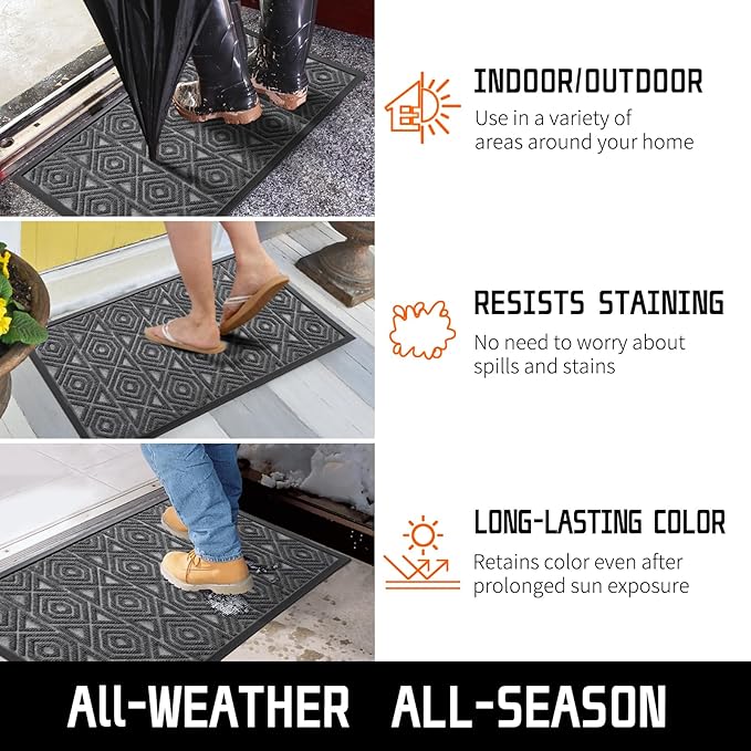 Yimobra Modern Grey 60 x 36 Inch Waterproof Doormat, Non Slip, Stain & Fade Resistant, Indoor/Outdoor, Welcome Mat