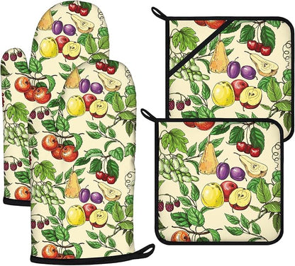 Fruit Oven Mitts and Pot Holders Sets 4Pcs, Extra Long Oven Gloves Potholder by VisittheDuibelproduct