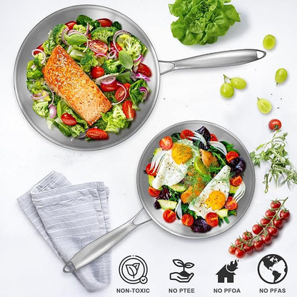 EWFEN Tri-Ply Stainless Steel Frying Pans Set, 8”/10”/12” Cooking pans - Image 4