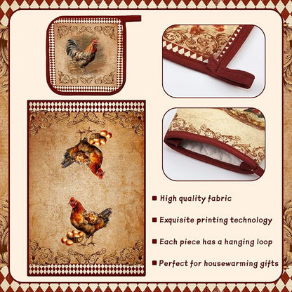 Leinuosen 6 Farm Rooster Farmhouse Kitchen Decor Dish Towels Oven Mitts and Pot - Image 5