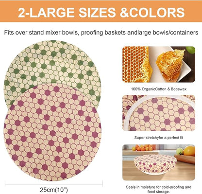 Reusable Bowl Covers for Bread Proofing（2 Large）- Cotton Beeswax Bowl Covers - Image 2