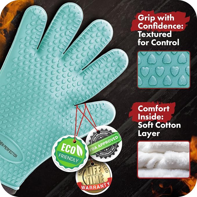 KITCHEN PERFECTION Silicone Smoker Oven Gloves -Extreme Heat Resistant BBQ - Image 4