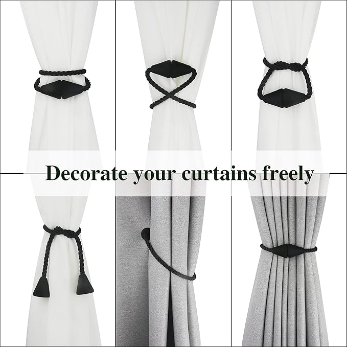 4 Pack Magnetic Curtain Tiebacks Rope Modern Handmade Curtain Tie Backs - Image 5
