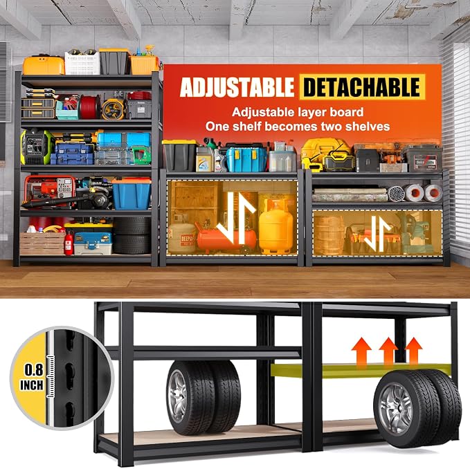 Set of 4 46" W Garage Shelving-2050 lbs 5 Tier Storage Shelves, Adjustable - Image 3