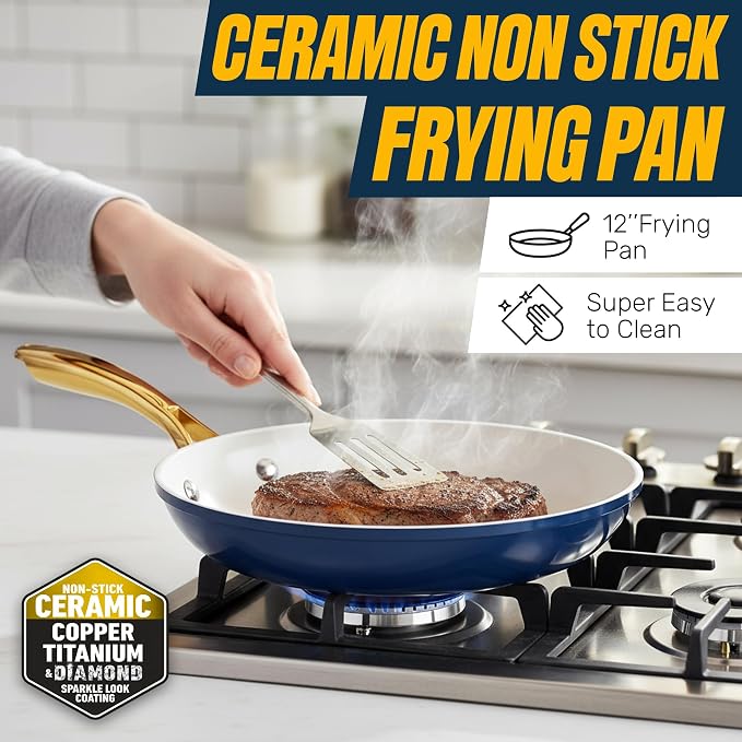 Gotham Steel 12 Pc Ceramic Cookware Set Nonstick, Ceramic Pots and Pans Set Non - Image 3