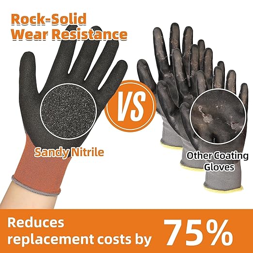 Schwer 6 Pairs Safety Work Gloves with Sandy Nitrile Coating LT5626, Max Abrasion Resistance Heavy Duty Gloves with Grip for Men Women, Ideal for General Use, Mechanic, Construction, Gardening, 2XL