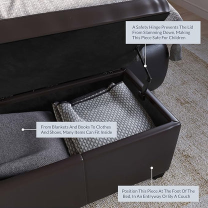 BELLEZE Storage Faux Leather Ottoman, 47 Inch Bench Bedroom Bench - Image 7