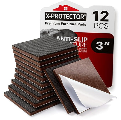 X-PROTECTOR Non Slip Furniture Pads – 12 Premium Furniture Grippers 3"! Best by X-Protector