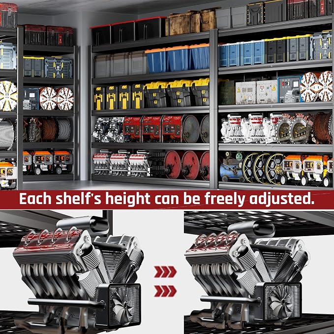 68" W Garage Shelving Heavy Duty, 5 Tier Garage Shelves, Adjustable Storage - Image 5
