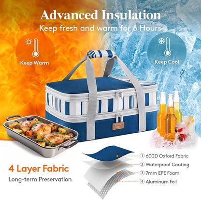 Lifewit Insulated Double Decker Casserole Carrier, Expandable Lasagna Lugger - Image 3