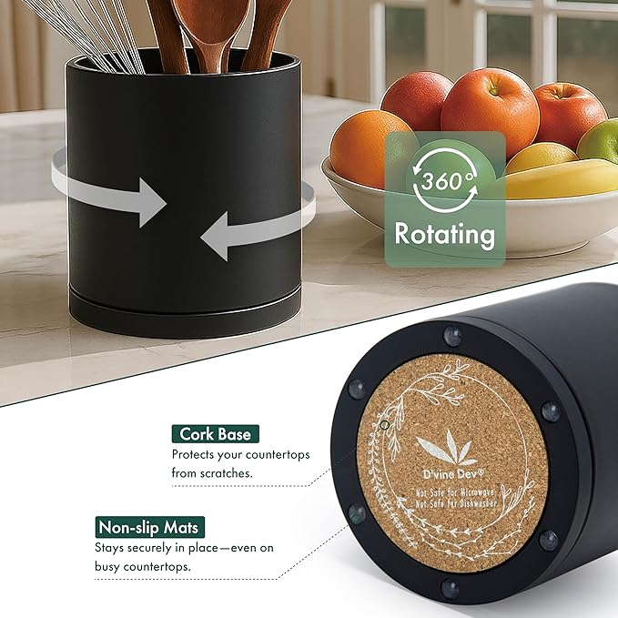 D'vine Dev 360° Rotating Utensil Holder – 5" Kitchen Utensil Crock - Image 4