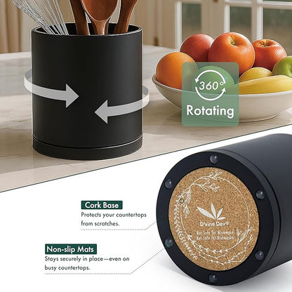 D'vine Dev 360° Rotating Utensil Holder – 5" Kitchen Utensil Crock - Image 4
