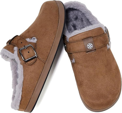 Fur Lined Clogs for Women Men Suede Winter Slippers Arch Support Slip on Mules - Image 6