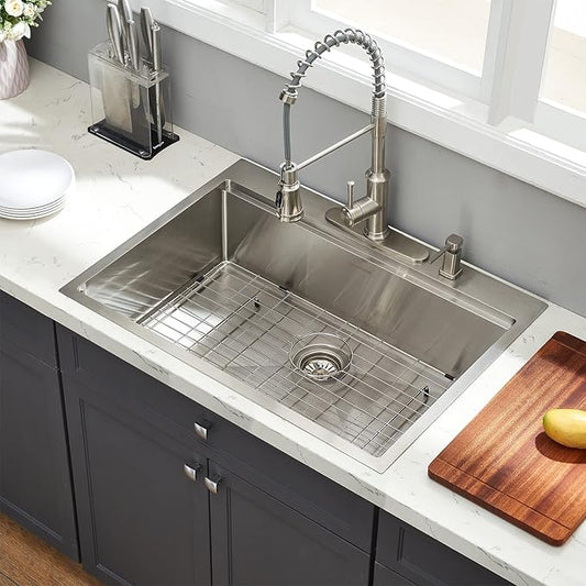Kitchen Sink, 30 x 22 x 10 Drop in Kitchen Sink 16 Gauge Stainless Steel Kitchen Sinks Single Bowl Workstation Sink with Cutting Board