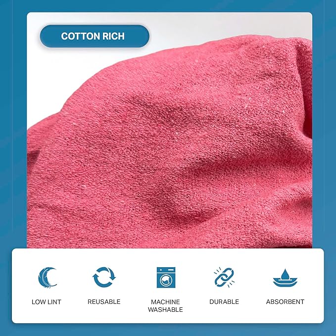 Angel-in-Armor Red Shop Towels (14”x14”) – 500 Unit Box of Lint-Free Cotton Shop Towel Cleaning Rags – Durable Shop Rags for Auto, Garage, Industrial, and Commercial Use