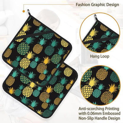 Tropical Pineapples Pot Holder Set of 2, Heat Resistant Potholders Oven Hot Pads - Image 4